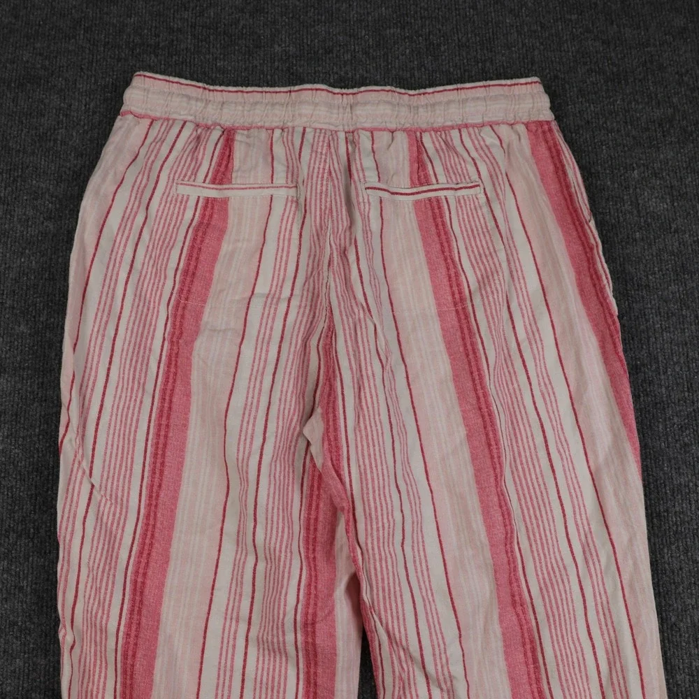 Linen Blend Pants Womens Medium Pink Striped Drawstring Elastic Waist Pockets - Picture 10 of 12